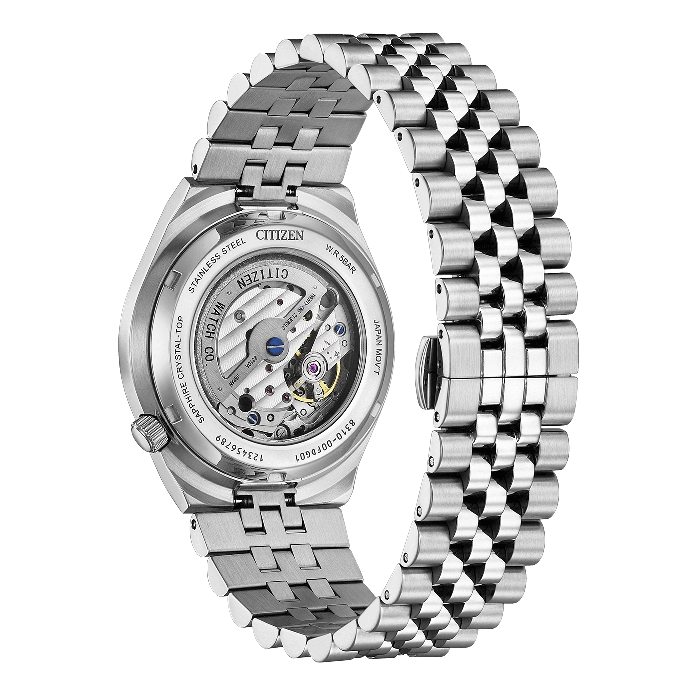 Citizen automatisch horloge van roestvrij staal met zichtbaar uurwerk.