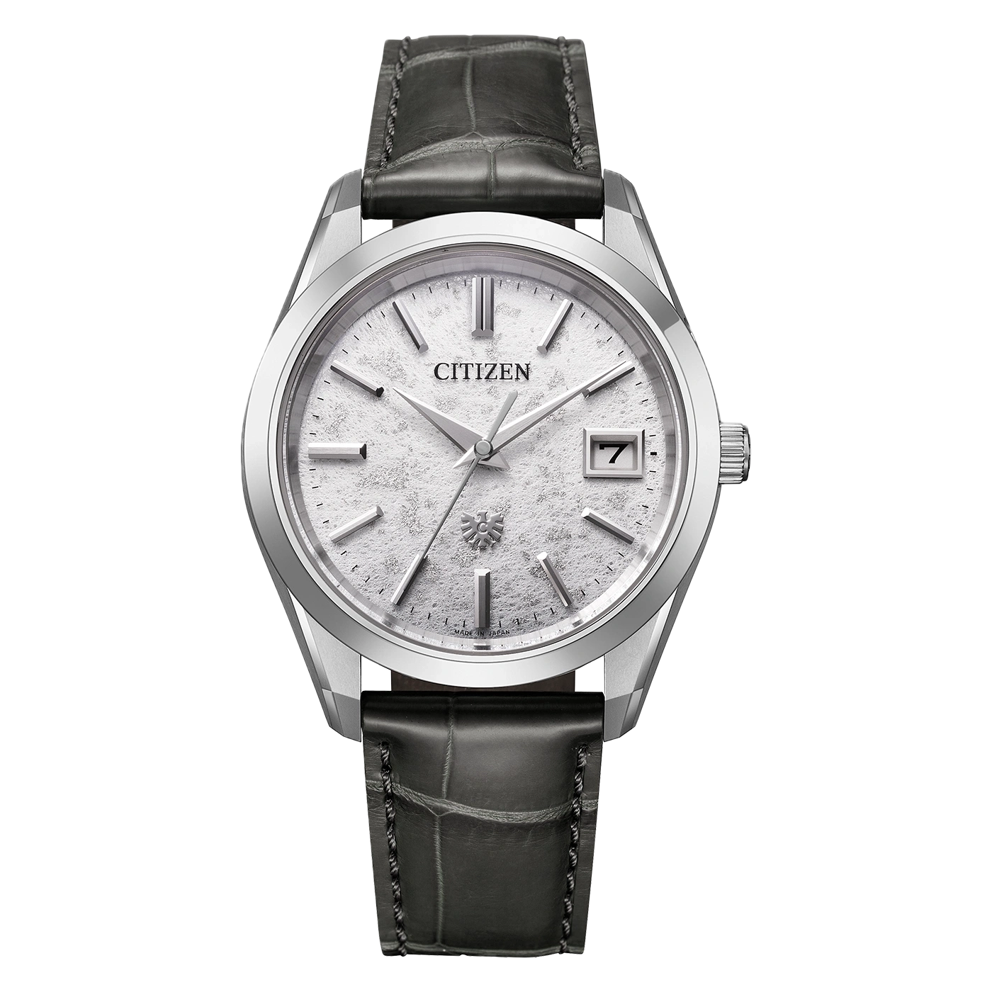Montre Citizen argentée avec bracelet en cuir noir