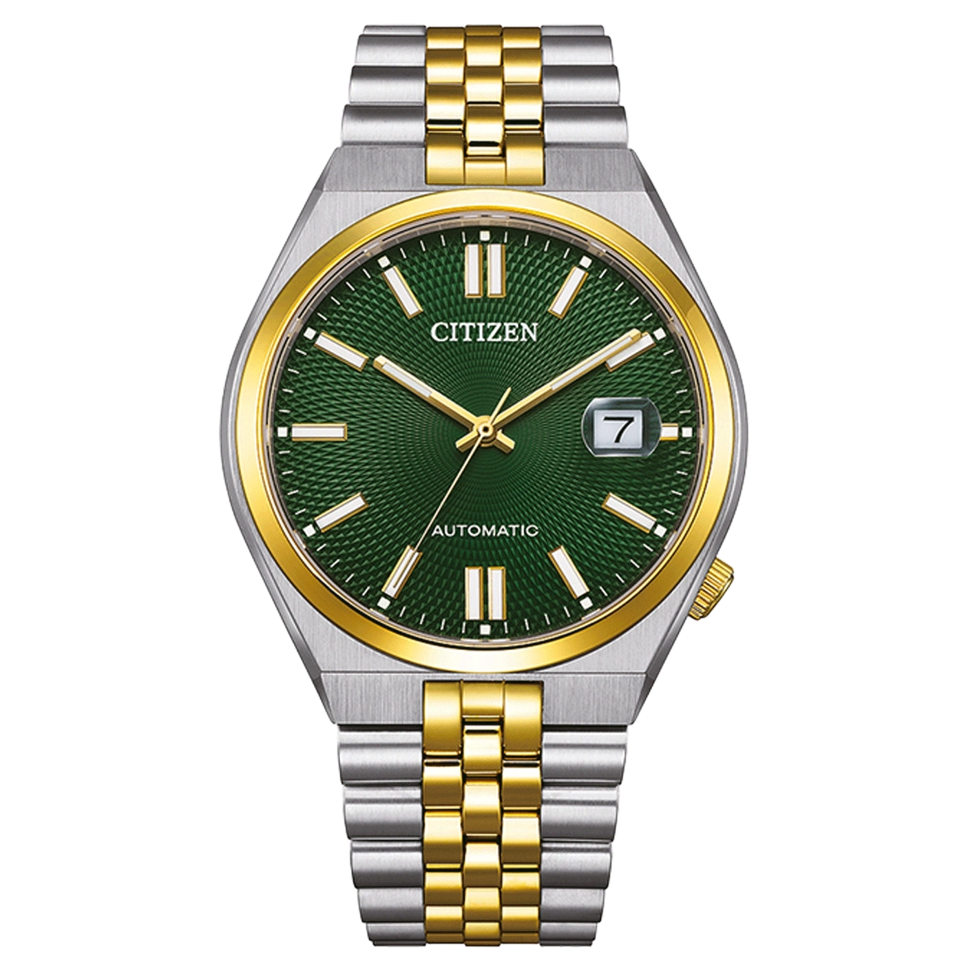 Montre automatique Citizen bicolore or et argent cadran vert