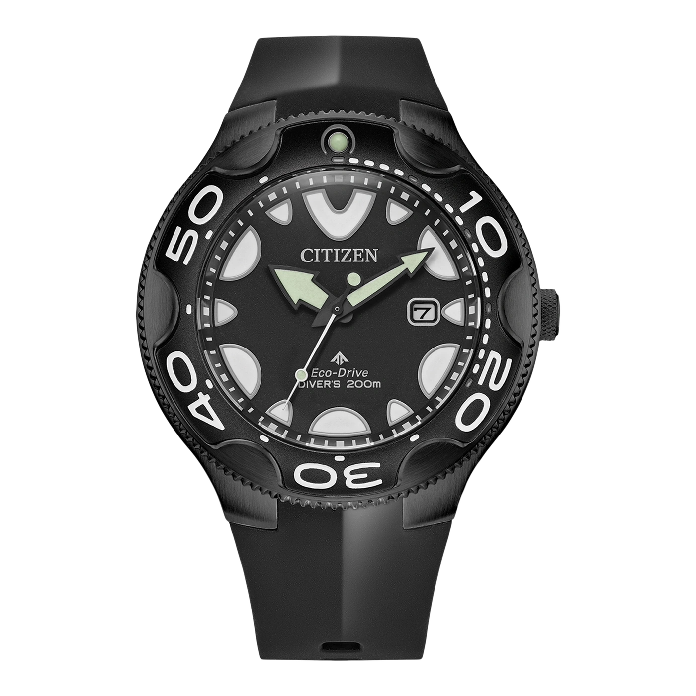 Montre de plongée noire Citizen Eco-Drive avec bracelet en caoutchouc.