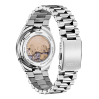 Dos de montre Citizen, acier, saphir, mouvement japonais, étanchéité 5 bar, automatique