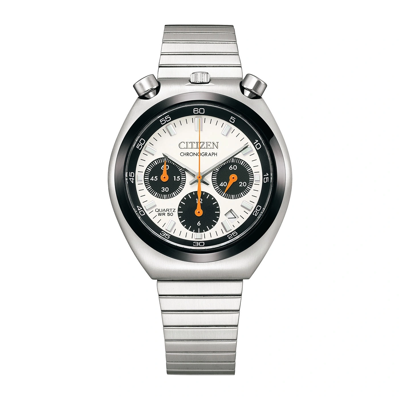 Montre chronographe Citizen argentée avec cadran blanc et noir