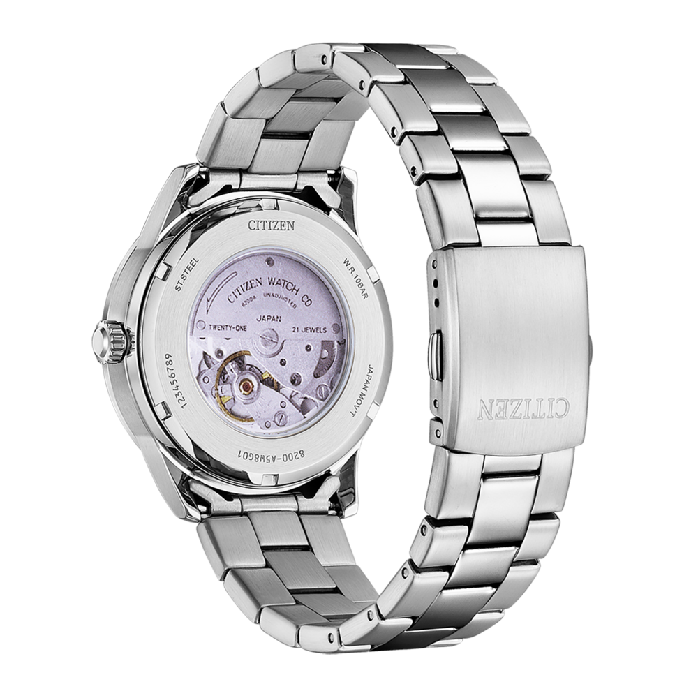 Dos de montre Citizen, acier inoxydable, mouvement japonais, 21 rubis, étanche.