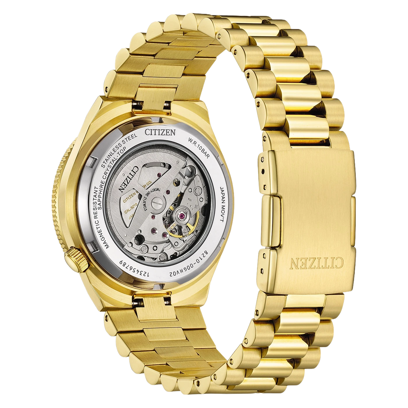 Montre Citizen dorée avec mouvement visible et bracelet en métal