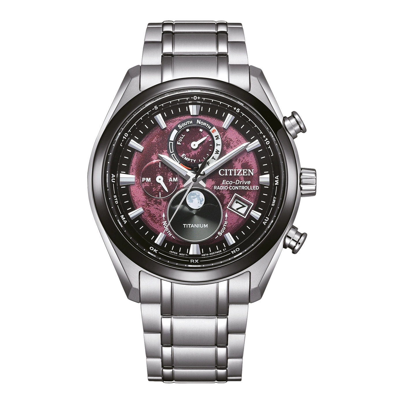 Montre Citizen Eco-Drive Radio Controlled en titane avec cadran texturé bordeaux