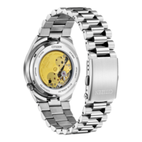 Montre Citizen avec mouvement apparent, bracelet en acier inoxydable.