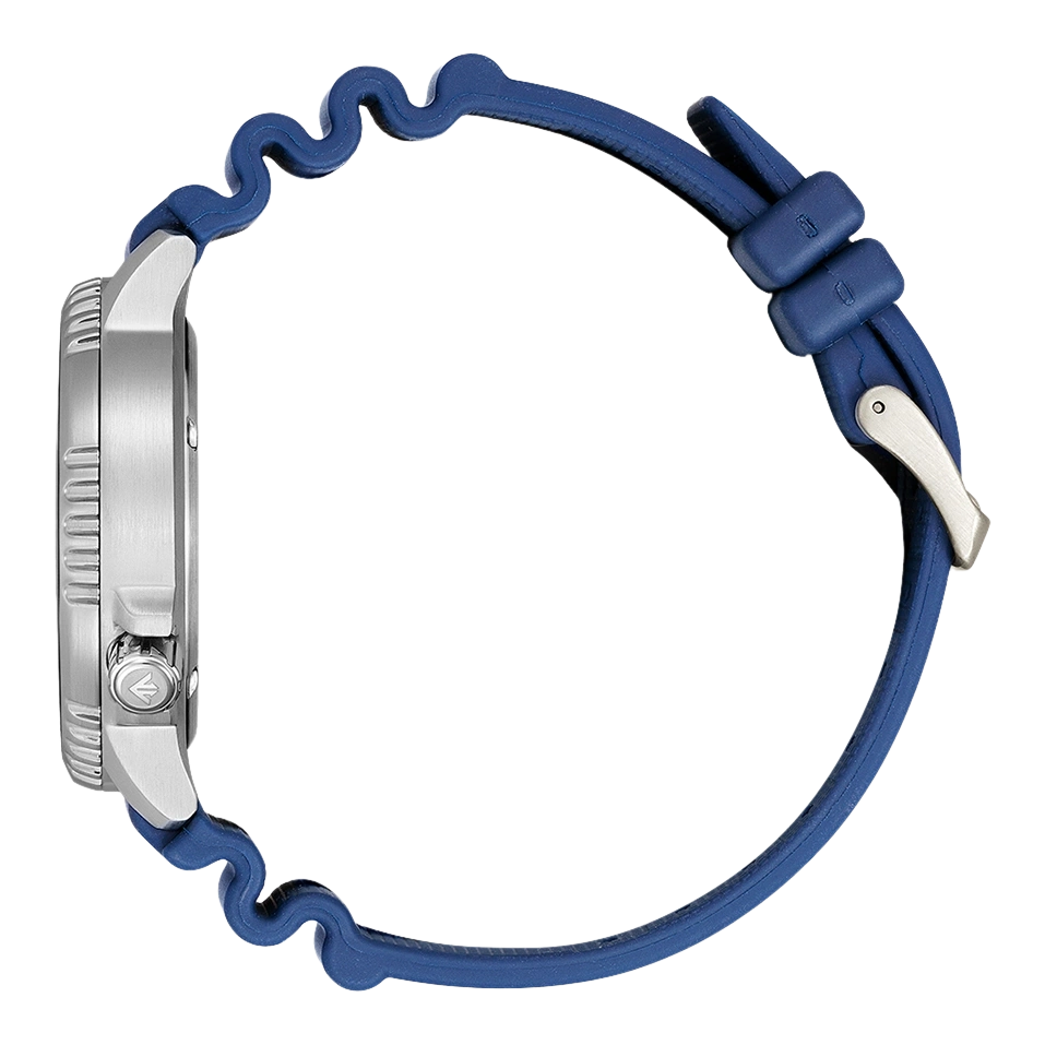 Montre de sport bleue avec bracelet en caoutchouc ondulé.