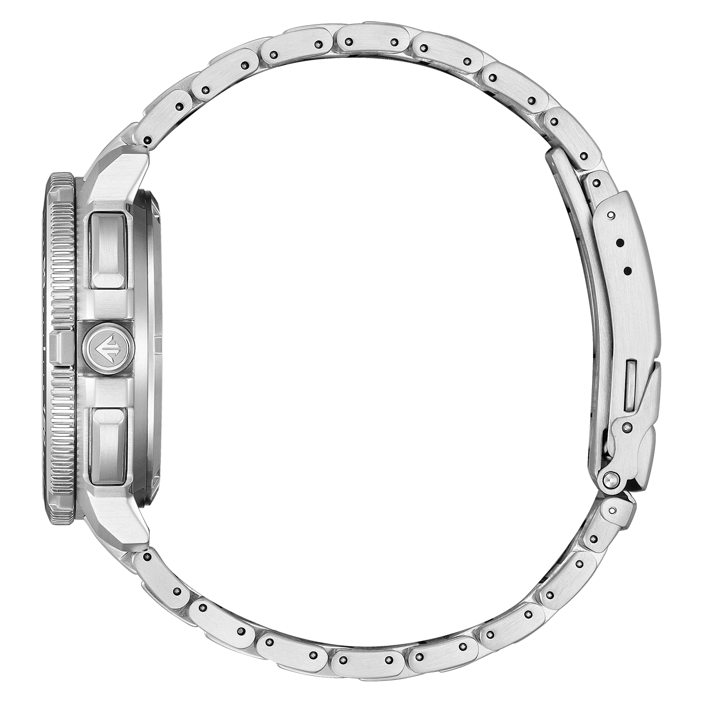 Montre bracelet en argent, vue latérale, sur fond blanc