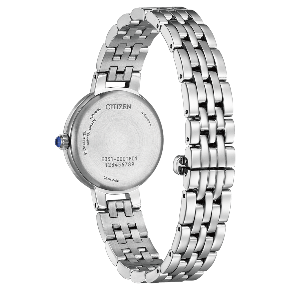 Dos de montre Citizen, acier inoxydable, cristal saphir, Eco-Drive, Japan movt.