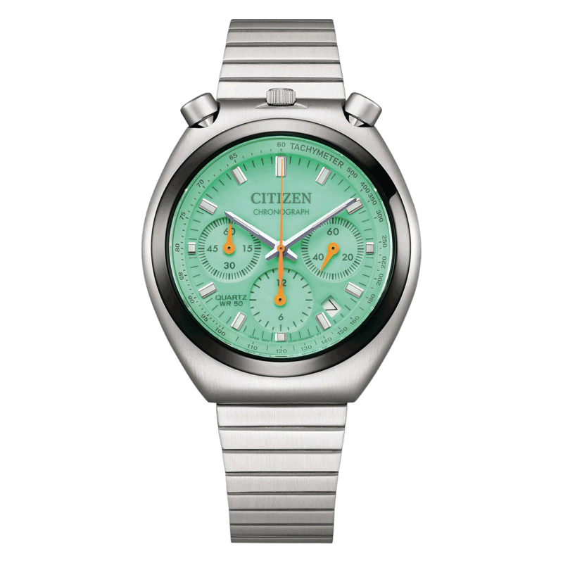 Montre chronographe Citizen verte avec bracelet en métal