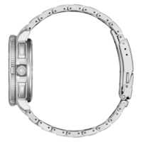 Silbernes Armbanduhr, Seitenansicht, auf weißem Hintergrund