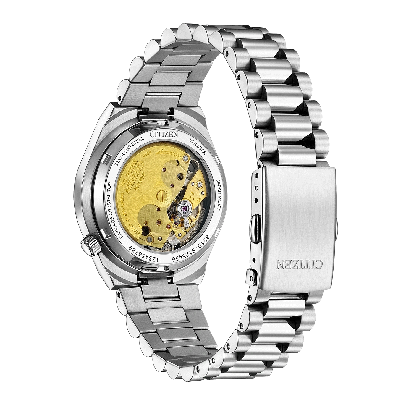 Citizen horloge van roestvrij staal met zichtbaar uurwerk op de achterkant.