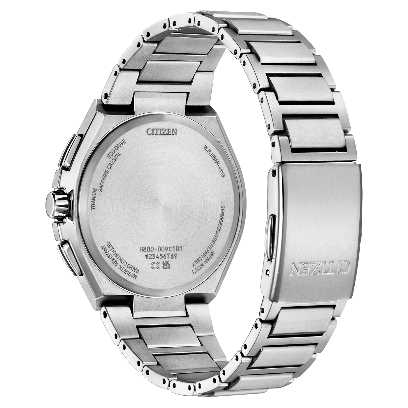Le dos d'une montre Citizen en titane avec Eco-Drive.