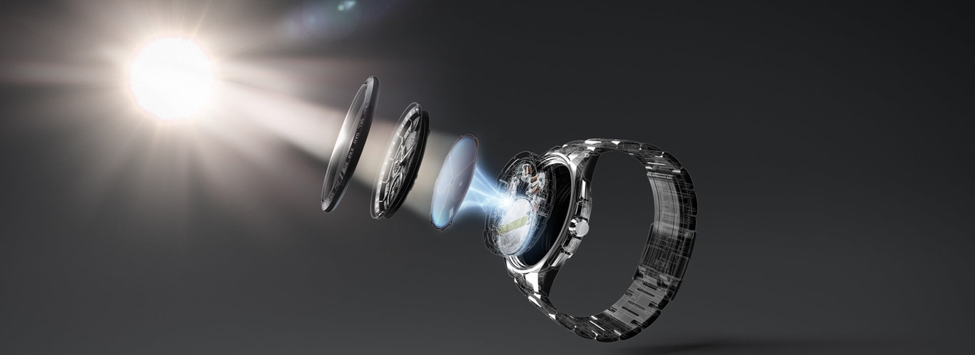 Vue éclatée des composants de la montre, lumière du soleil, technologie, horlogerie, temps, détail, design, luxe