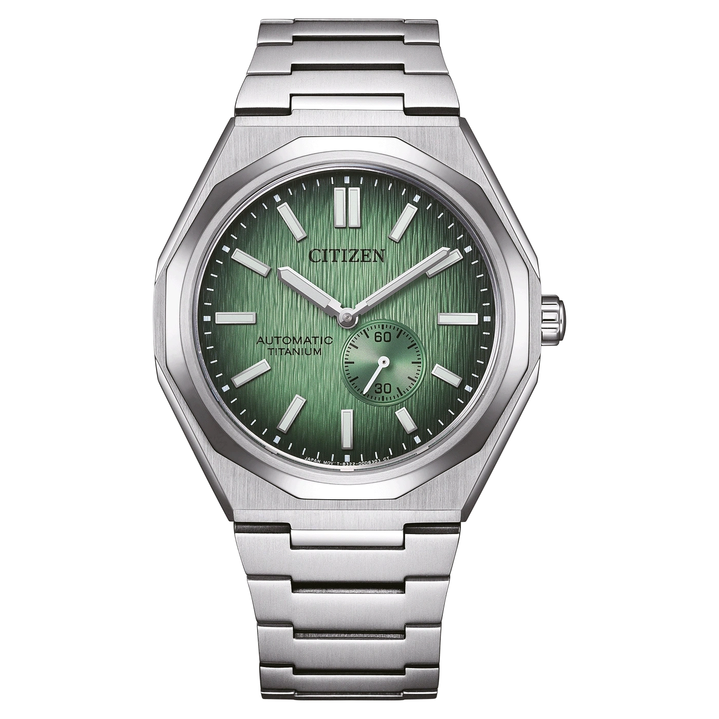 Montre Citizen automatique en titane avec cadran vert.