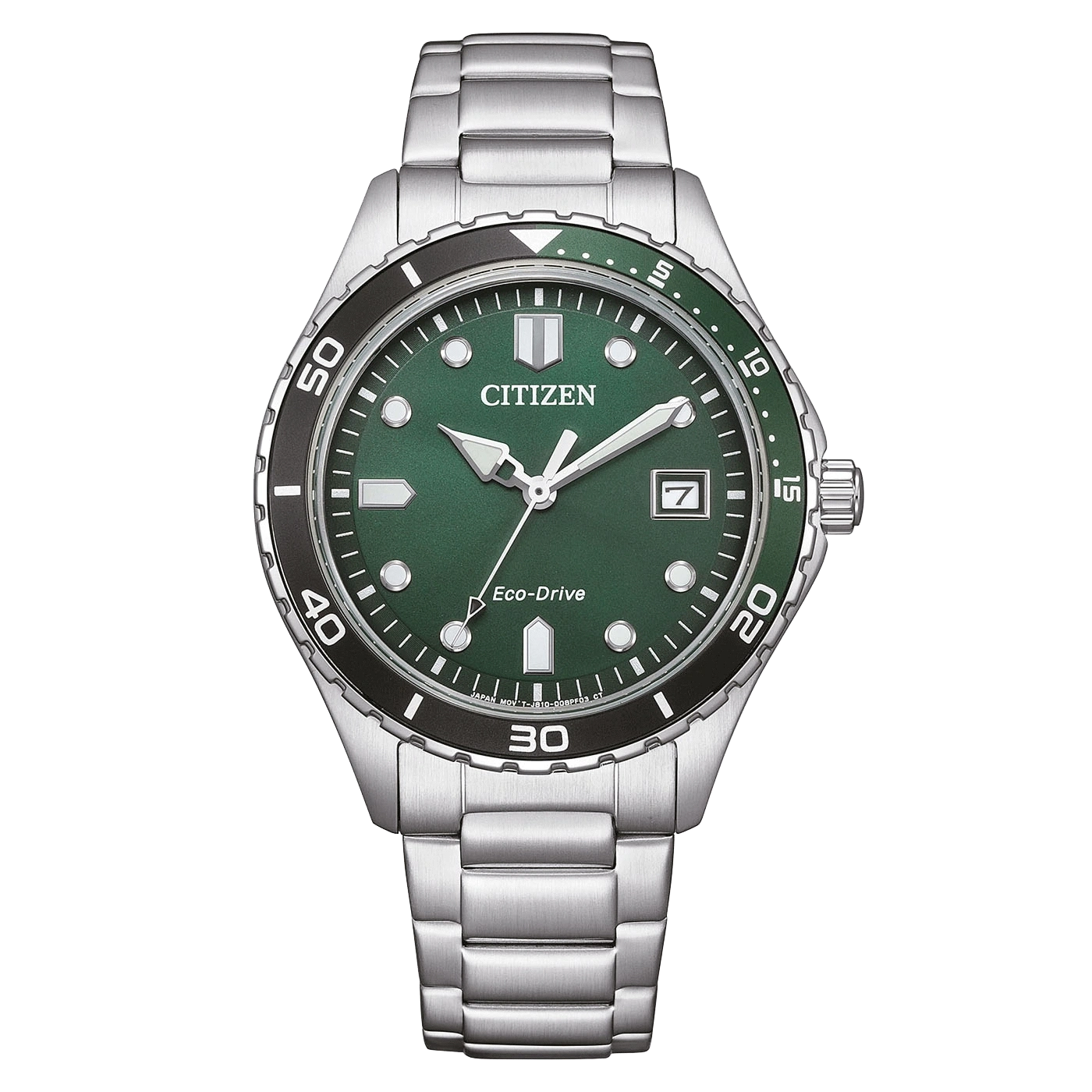 Montre Citizen Eco-Drive verte avec bracelet en argent
