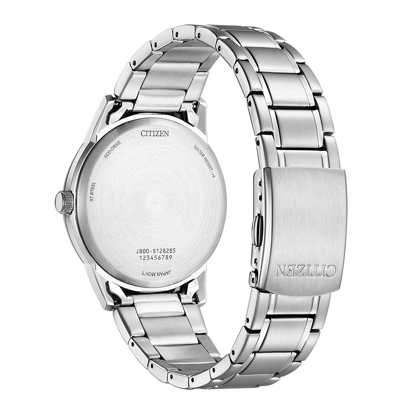 Citizen Eco-Drive horloge van roestvrij staal, achterkant met band.