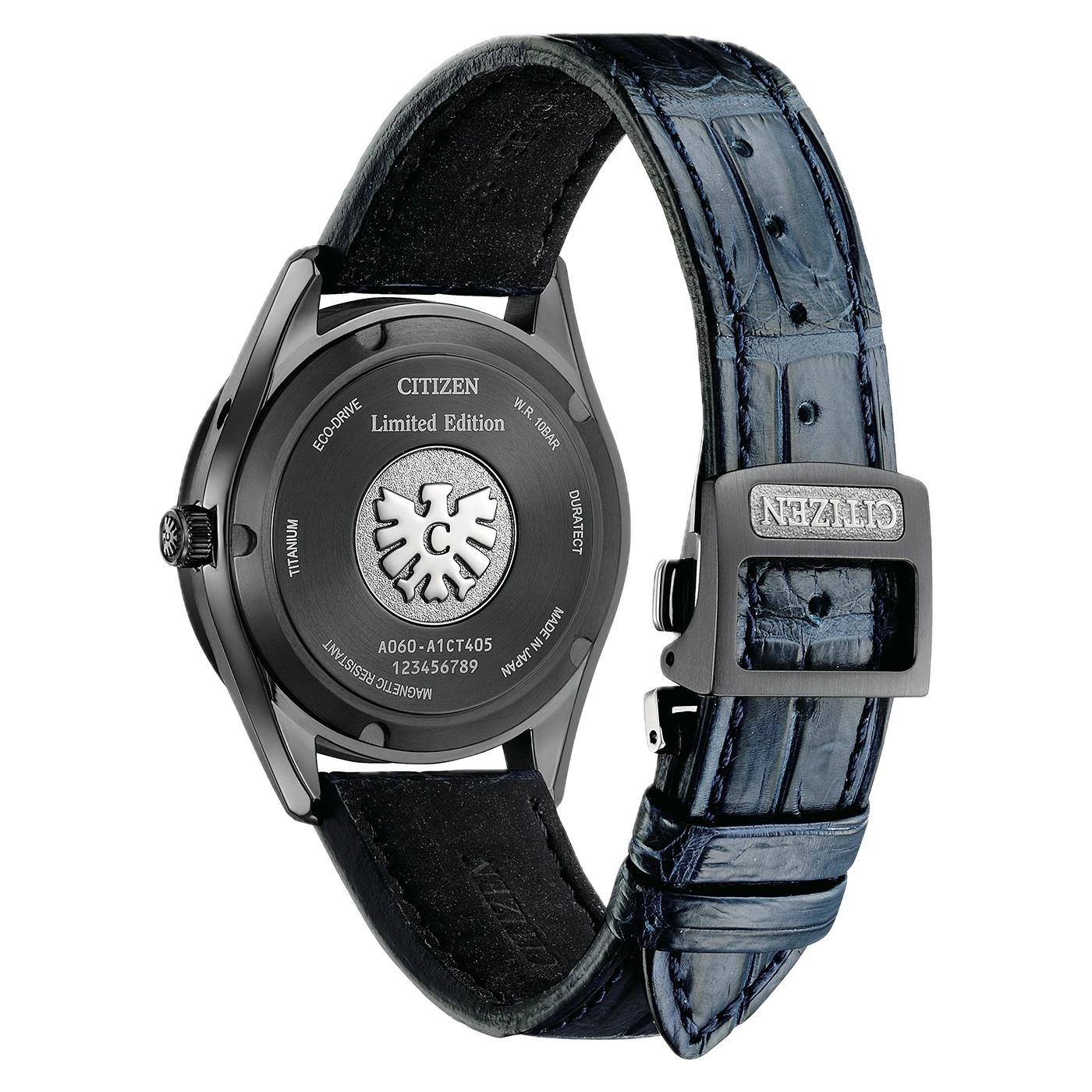 Montre Citizen en titane, édition limitée, avec bracelet bleu et boucle Citizen.