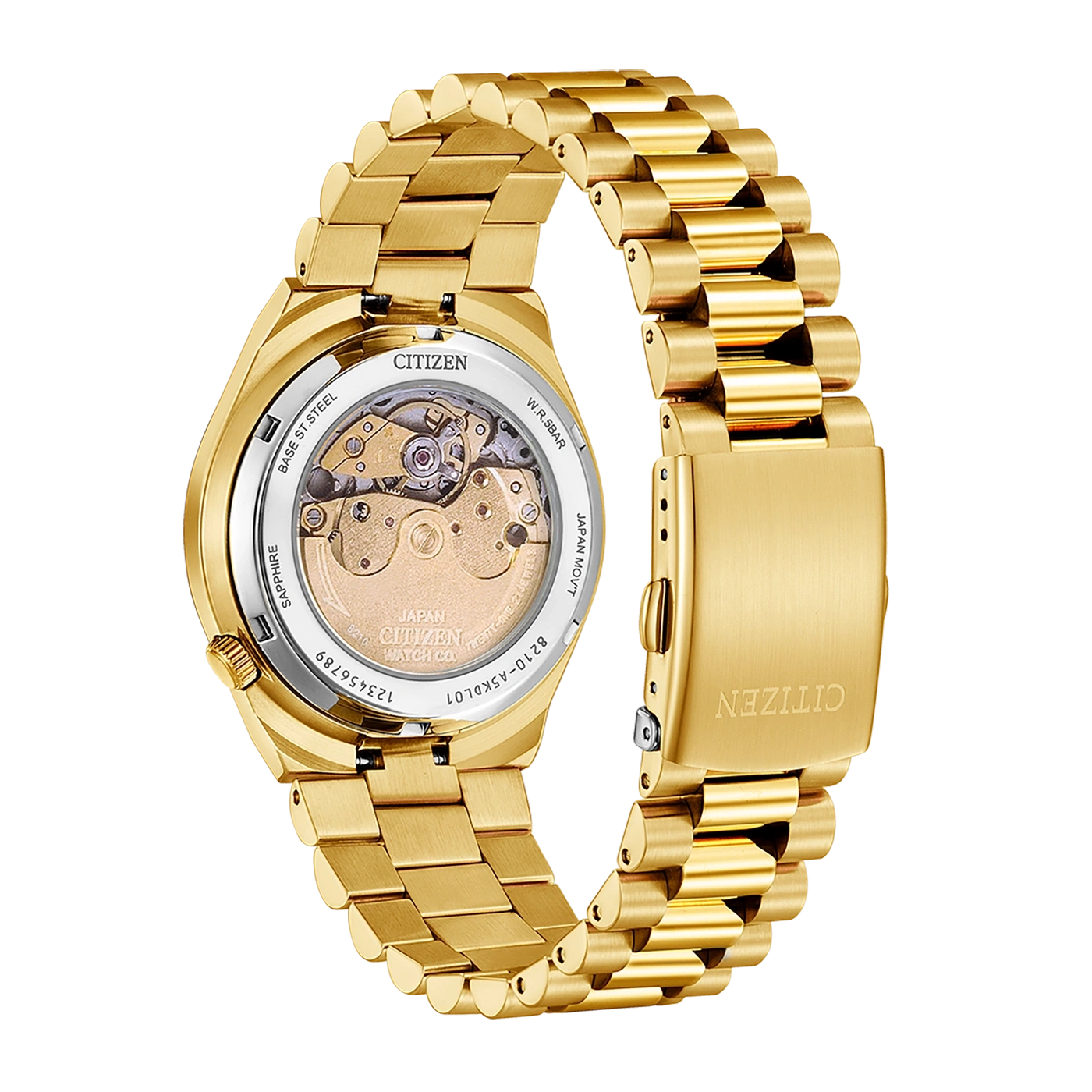 Montre Citizen dorée avec mouvement visible à l'arrière