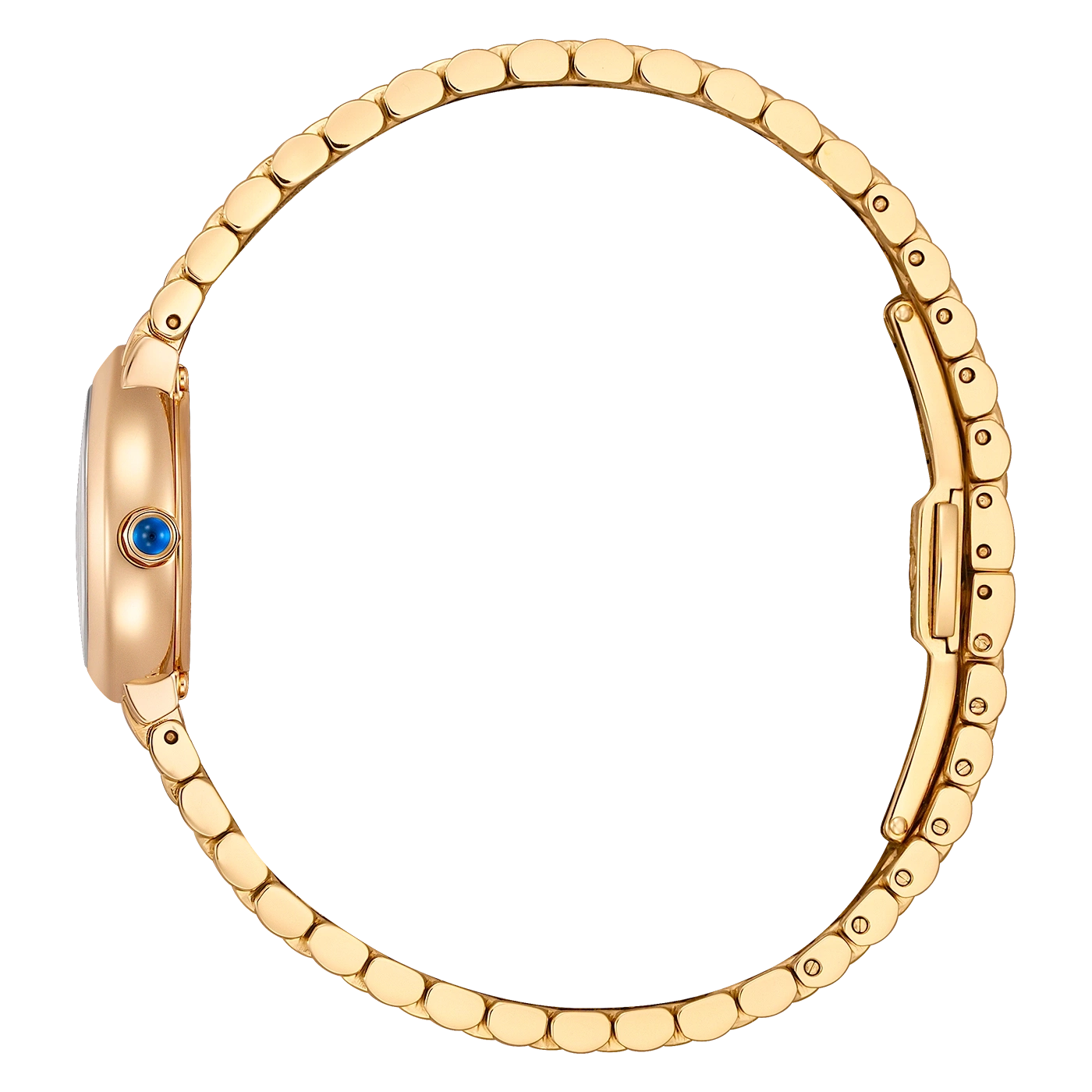 Montre-bracelet dorée vue de profil avec bracelet chaîne