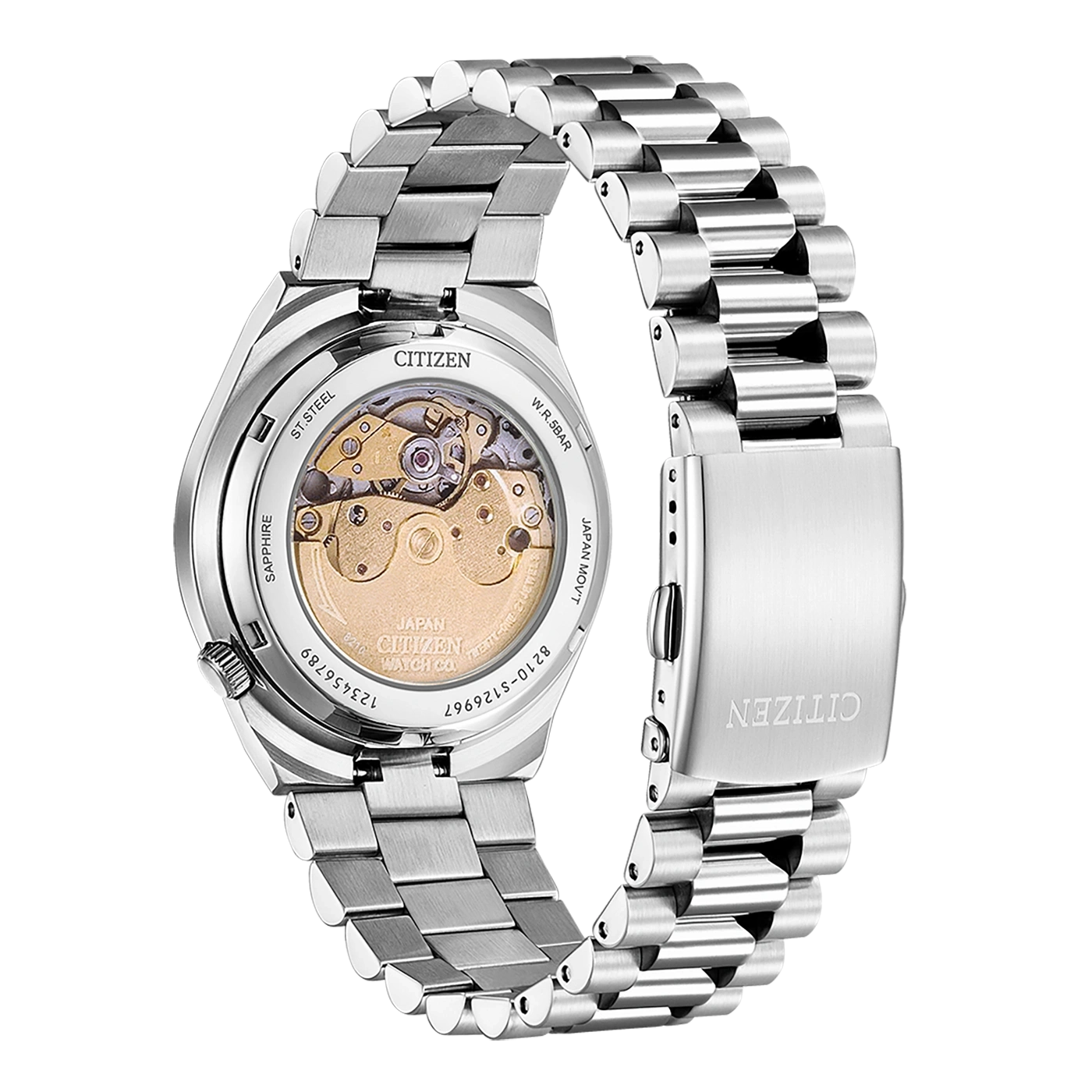 Citizen horloge van roestvrij staal met doorzichtige achterkant en zichtbaar uurwerk.