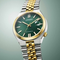 Montre Citizen avec cadran vert et bracelet or et argent