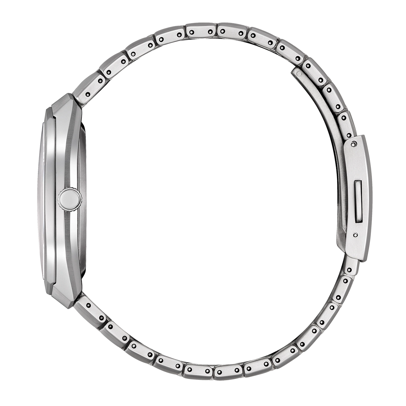 Nahaufnahme eines Armbands aus gebürstetem Silber.