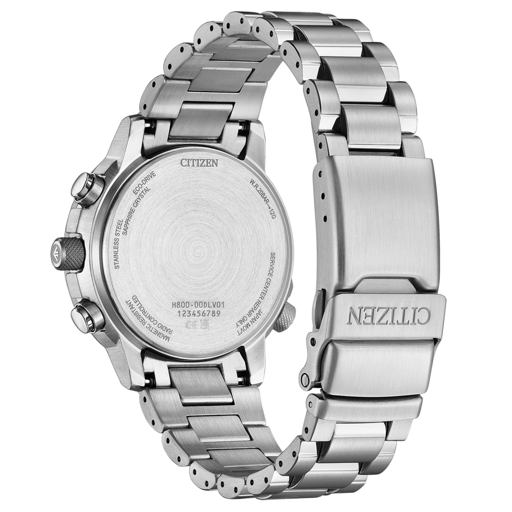 Dos de montre Citizen, acier inoxydable, Eco-Drive, cristal saphir, radio-contrôlée