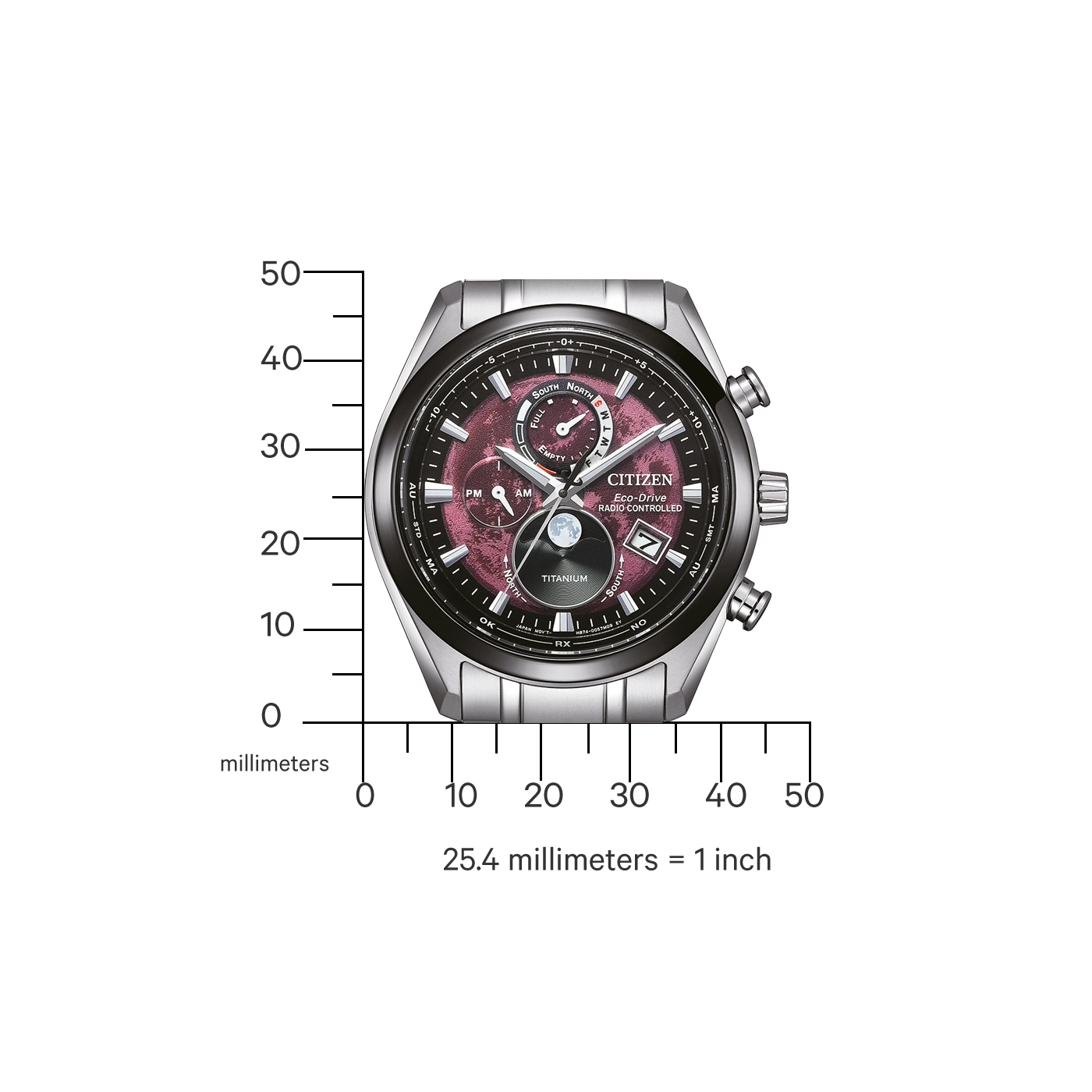 Montre Citizen Eco-Drive Radio Controlled en titane avec cadran bordeaux