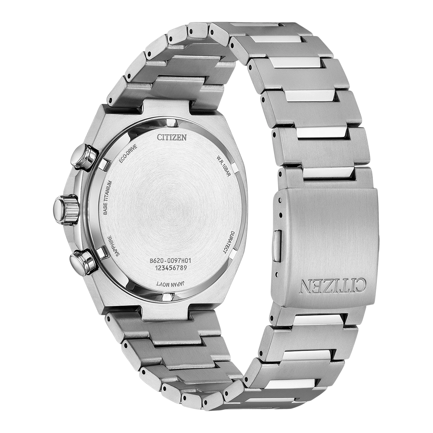 Une montre Citizen en titane avec un bracelet en métal brossé.