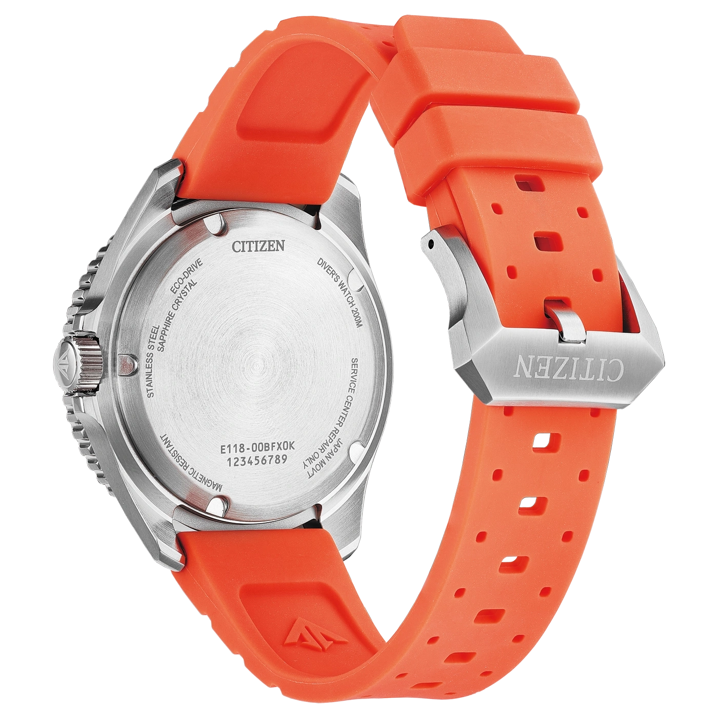 Montre Citizen orange avec boucle argentée et gravures