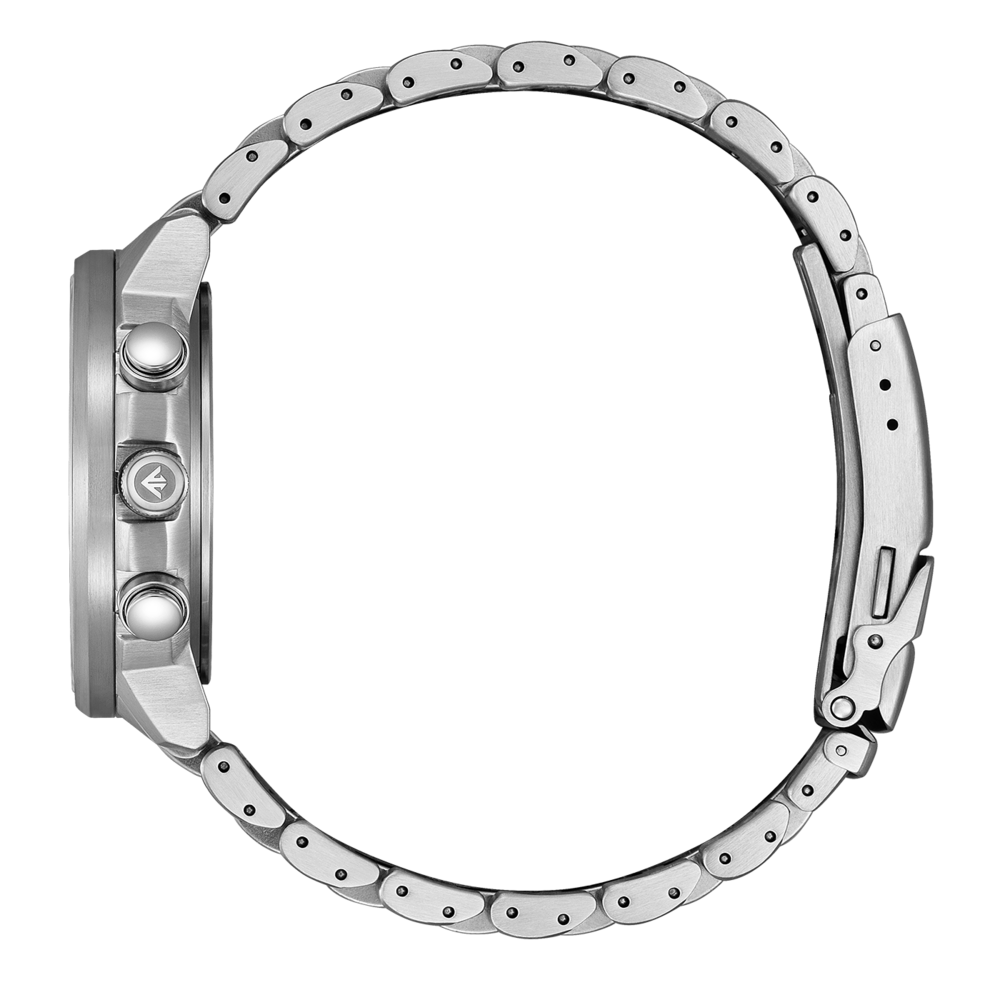 Montre argentée avec bracelet en métal, vue latérale, gros plan, design élégant