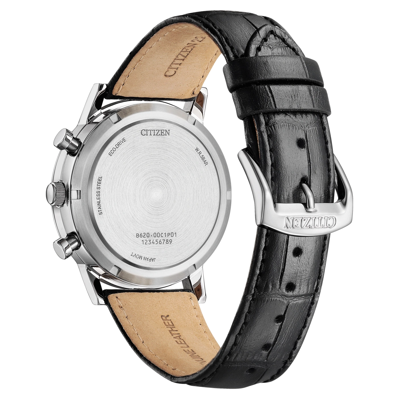Montre Citizen bracelet cuir noir fond argenté et boucle argentée