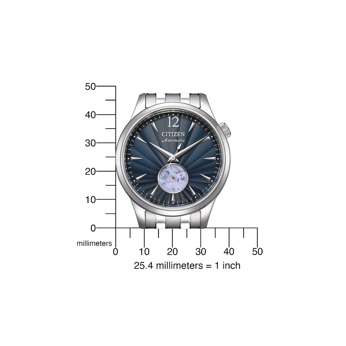 Montre Citizen automatique bleue avec échelle millimétrique