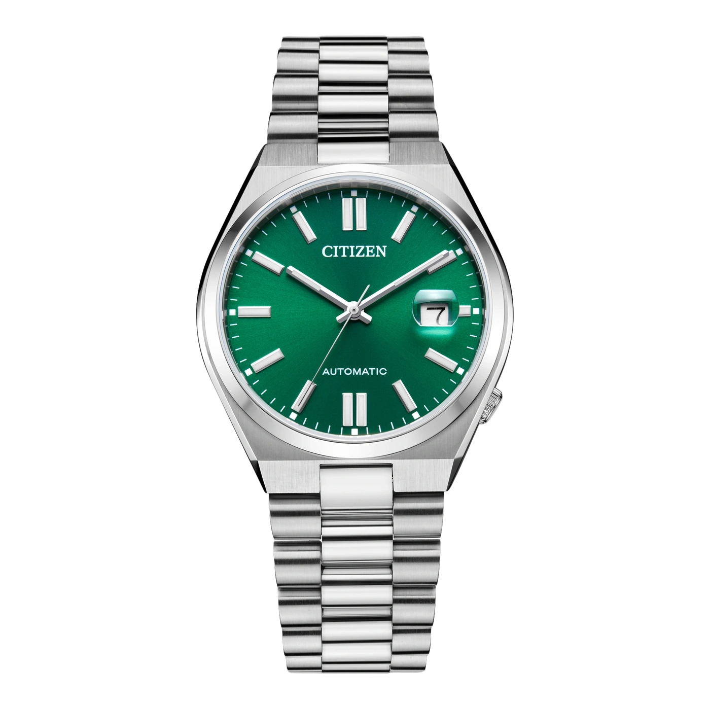 Montre Citizen verte avec bracelet en argent