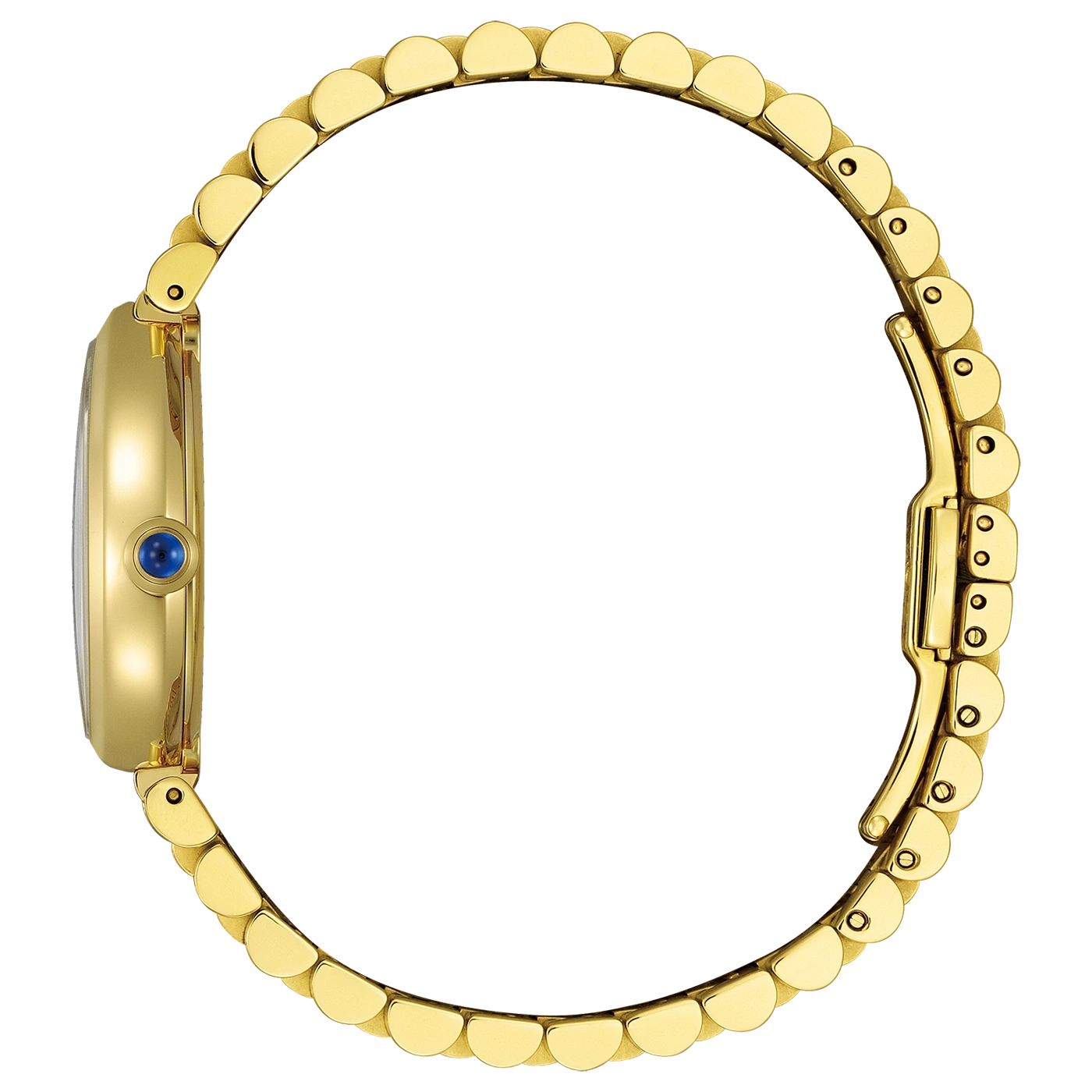 Montre bracelet dorée avec fermoir et petite pierre bleue