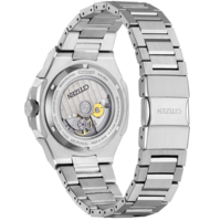 Dos de montre Citizen, cristal saphir, acier inoxydable, mouvement japonais, W.R. 10 bar.