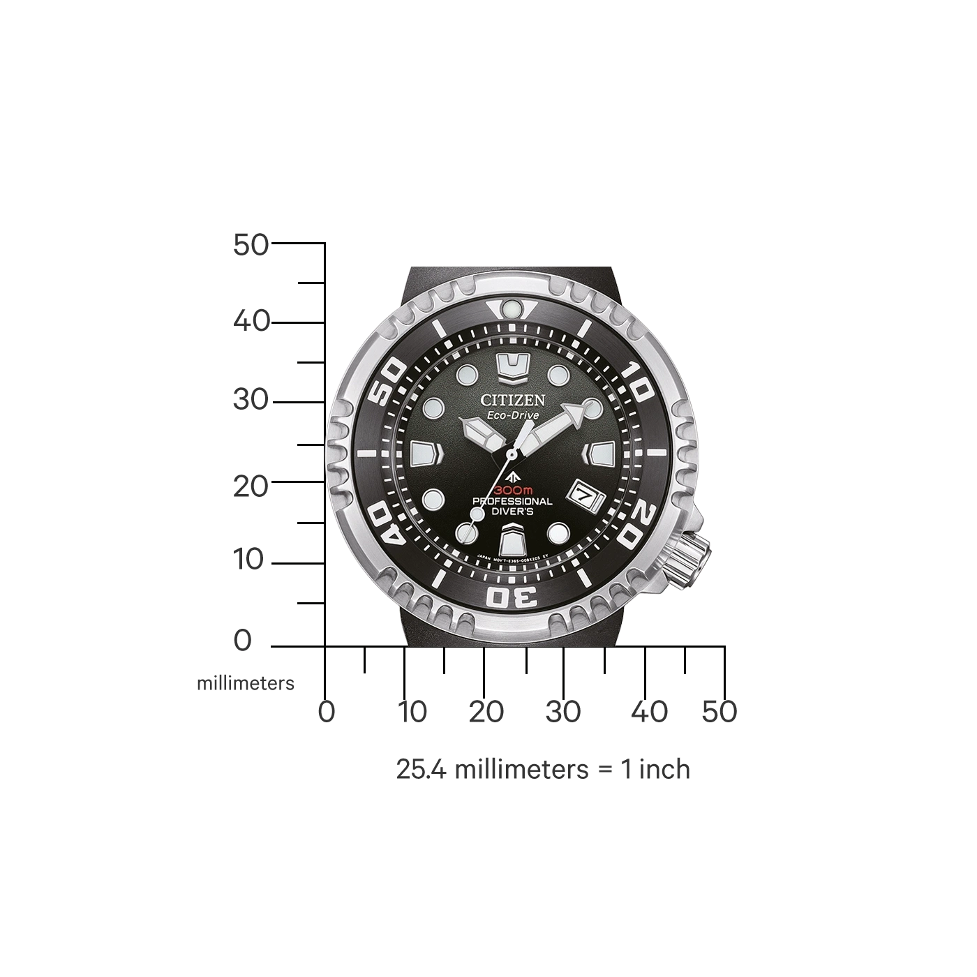 Montre Citizen Eco-Drive professionnelle de plongée avec échelle millimétrique