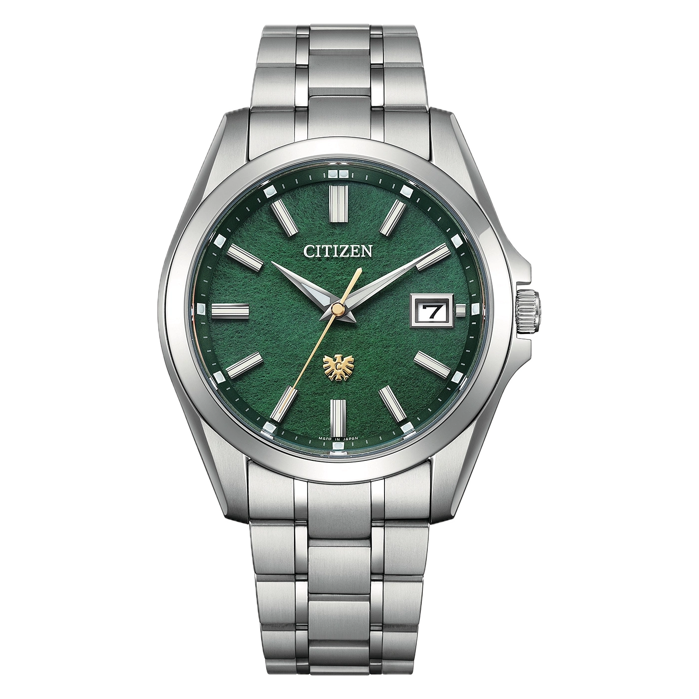 Montre homme CITIZEN bracelet argenté cadran vert avec date