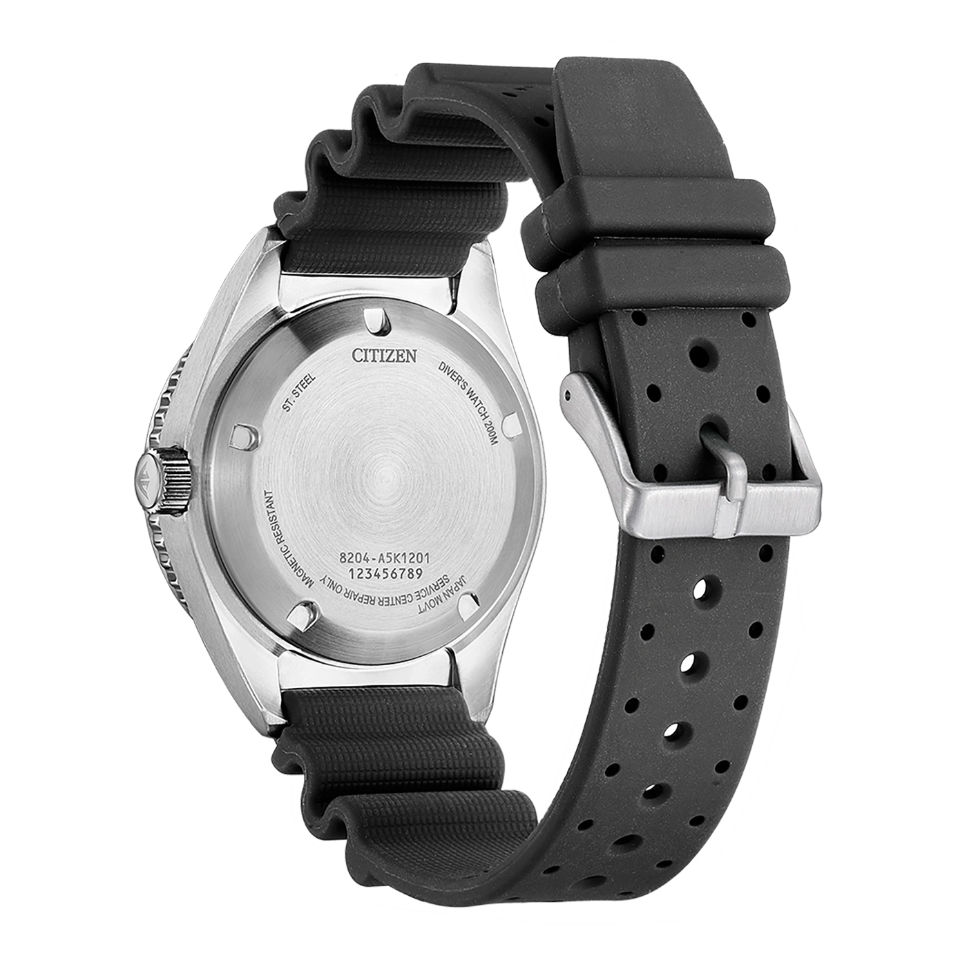 Montre de plongée Citizen en acier inoxydable avec bracelet en caoutchouc noir