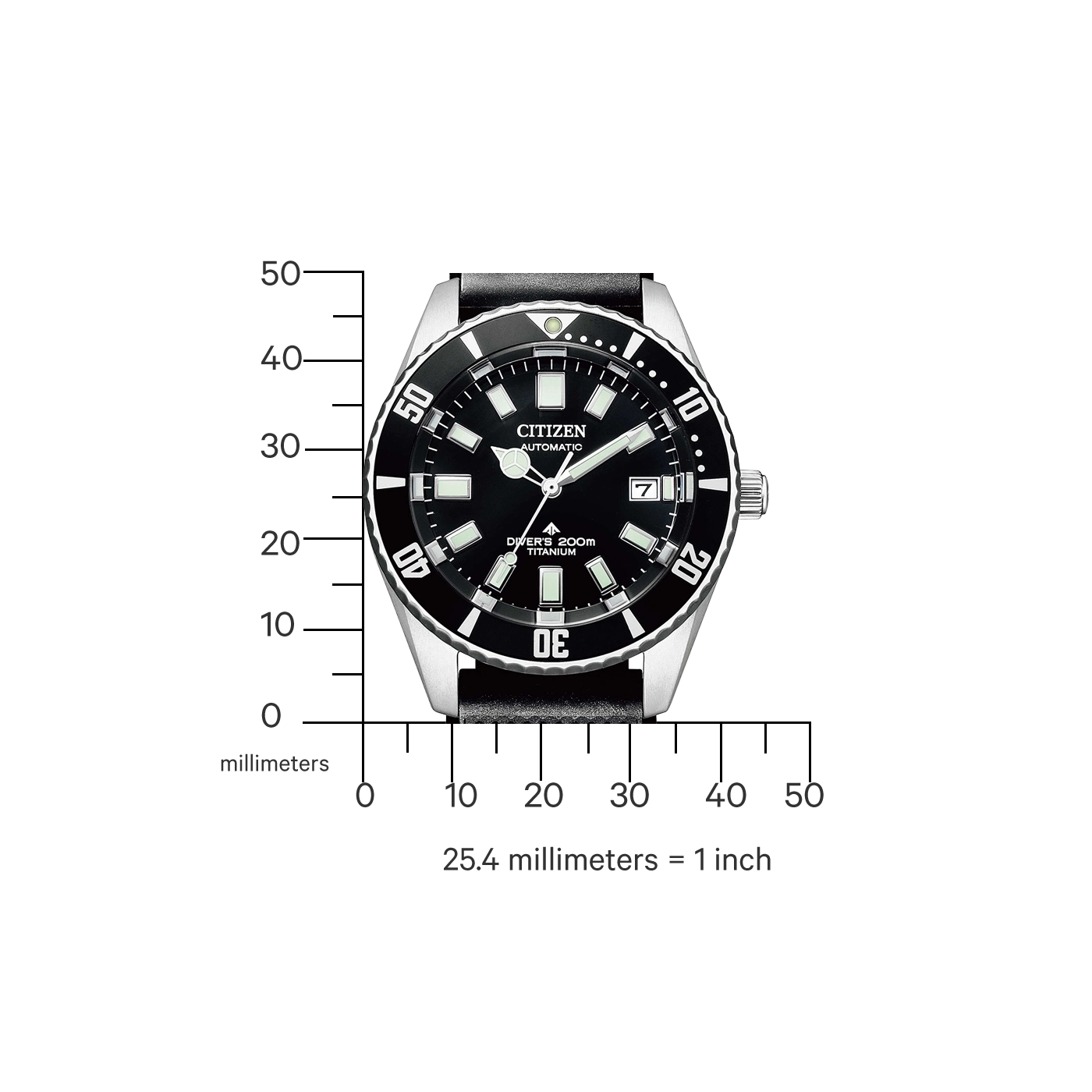 Citizen automatische horloge zwart met millimeterschaal